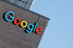 Google logo on building with colorful letters