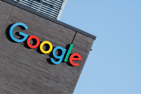 Google logo on building with colorful letters