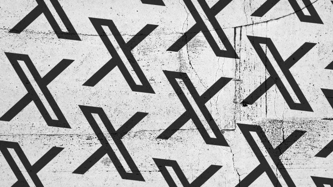 Pattern of stylized black X shapes on textured white surface representing social network X's data policies