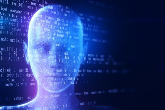 Stylized digital illustration of a human head with computer code overlay, symbolizing AI and digital technology, representing Anysphere's impressive valuation boost