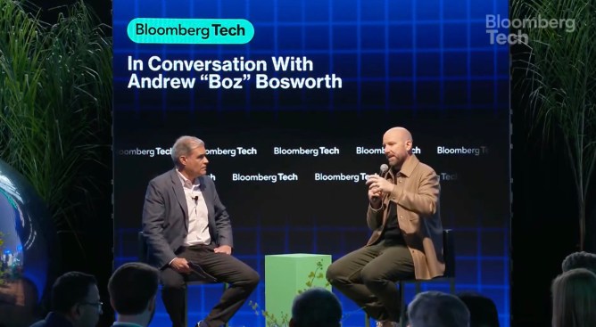 Bloomberg Tech event featuring a discussion on Meta's AR and VR technology with Andrew 'Boz' Bosworth, highlighting transformation in 2025
