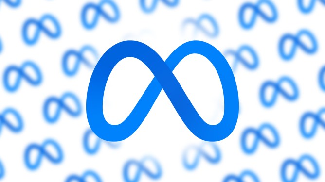 Meta logo featuring a stylized blue infinity symbol with blurred smaller logos in the background, symbolizing AI innovation and physical world understanding